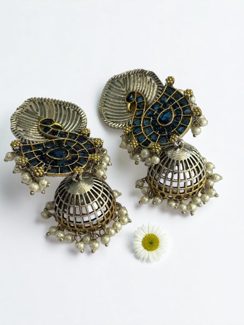 BLUE SWAN CHARU GERMAN SILVER EARRINGS