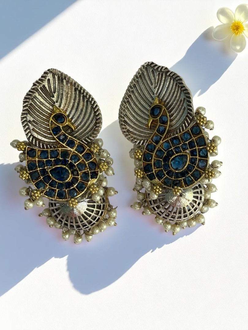 BLUE SWAN CHARU GERMAN SILVER EARRINGS