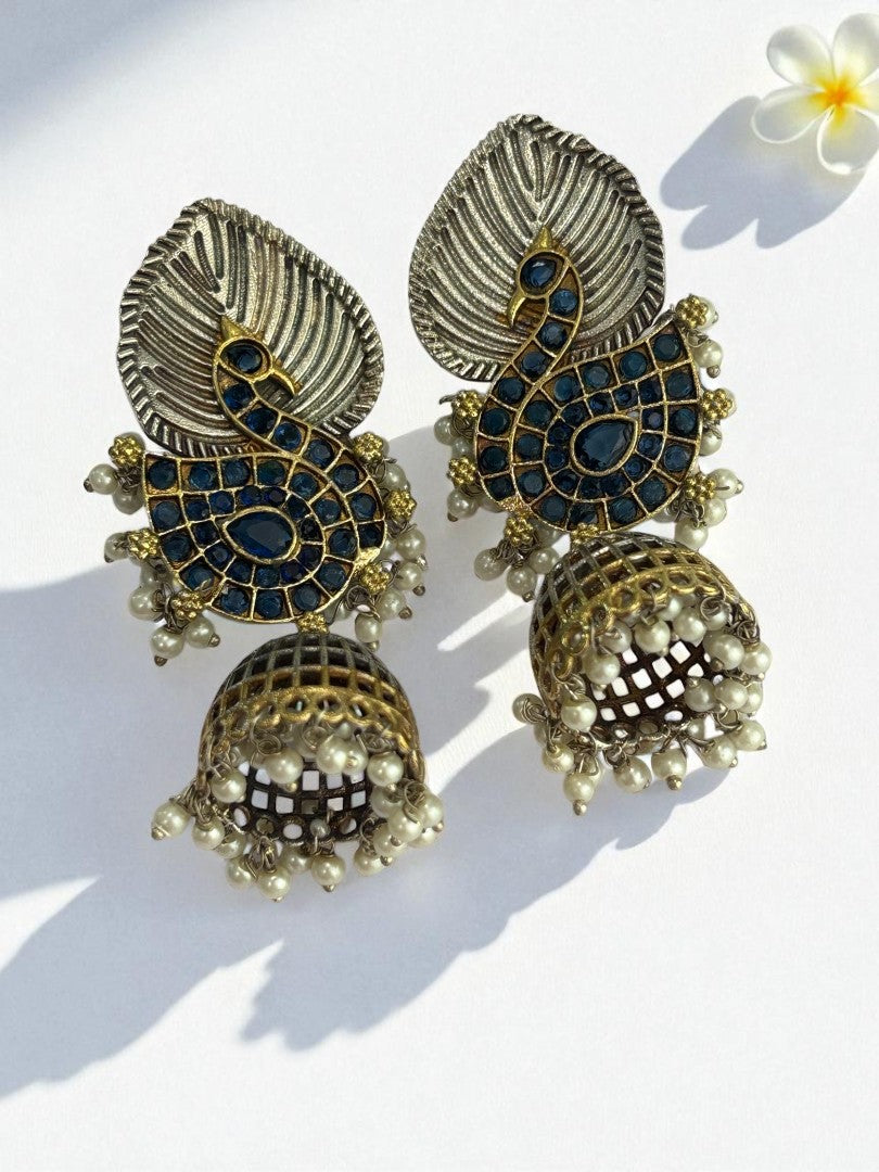 BLUE SWAN CHARU GERMAN SILVER EARRINGS