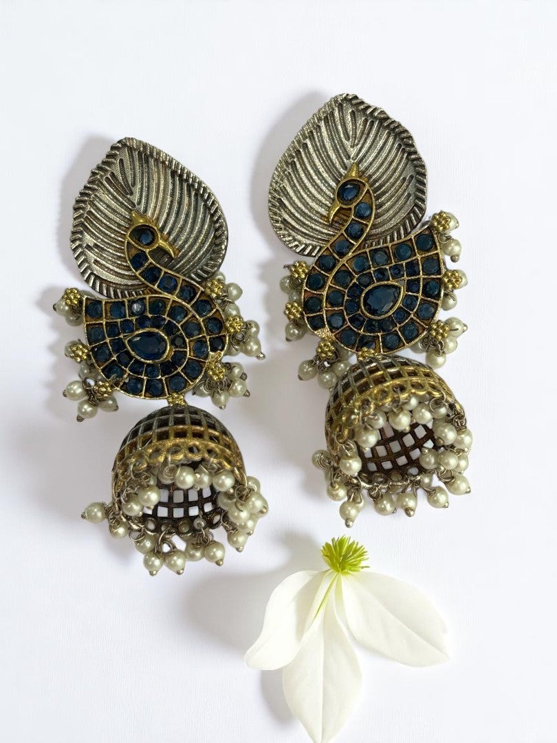 BLUE SWAN CHARU GERMAN SILVER EARRINGS