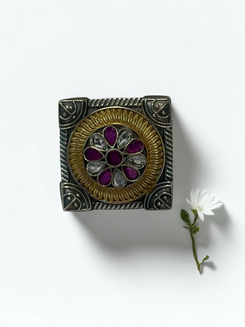 PINK WHITE FLOWER AYANI GERMAN SILVER RING