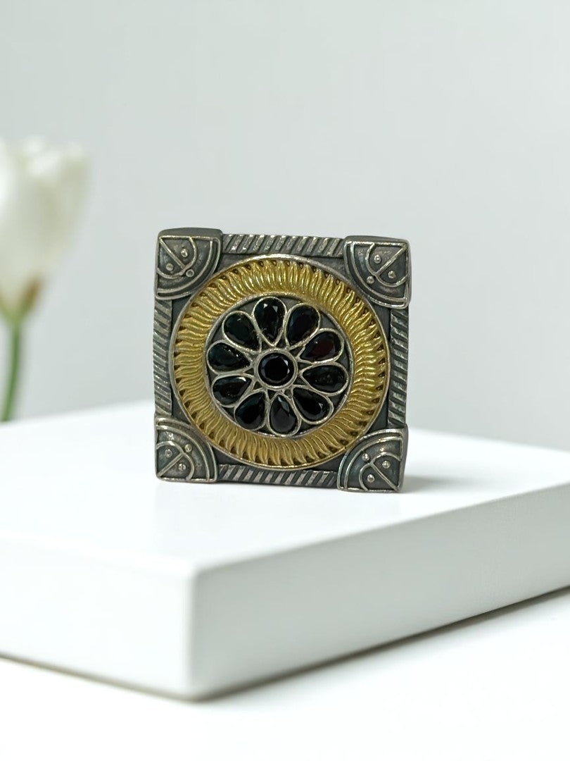 BLACK FLOWER AYANI GERMAN SILVER RING