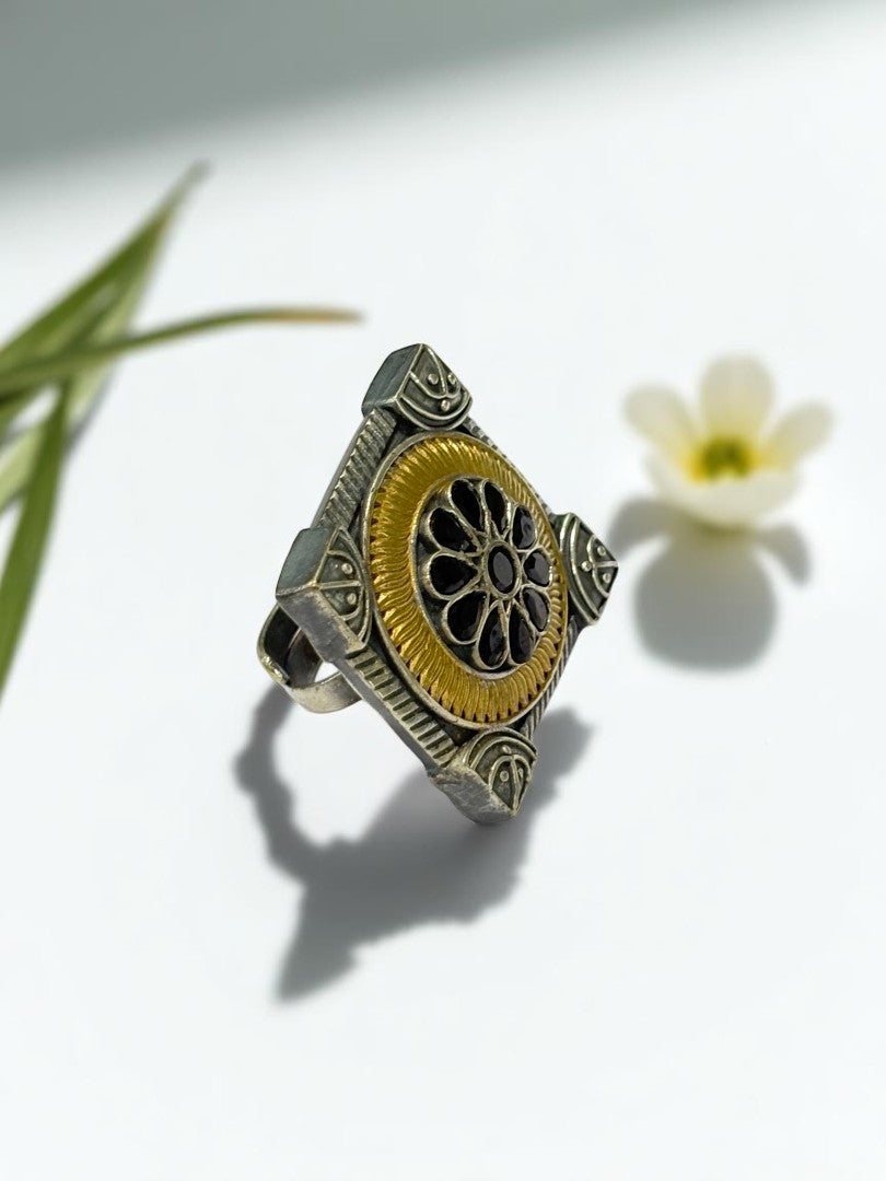 BLACK FLOWER AYANI GERMAN SILVER RING