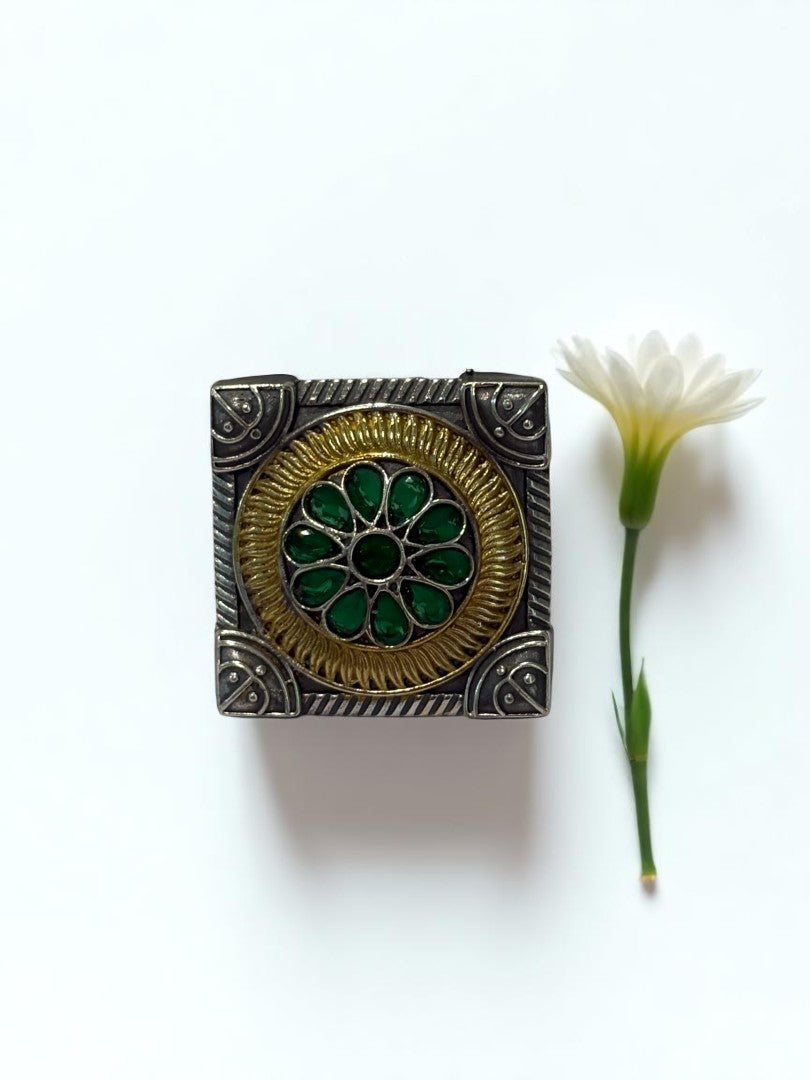 GREEN FLOWER AYANI GERMAN SILVER RING