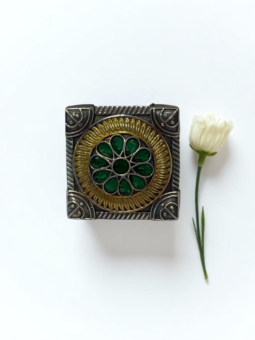 GREEN FLOWER AYANI GERMAN SILVER RING