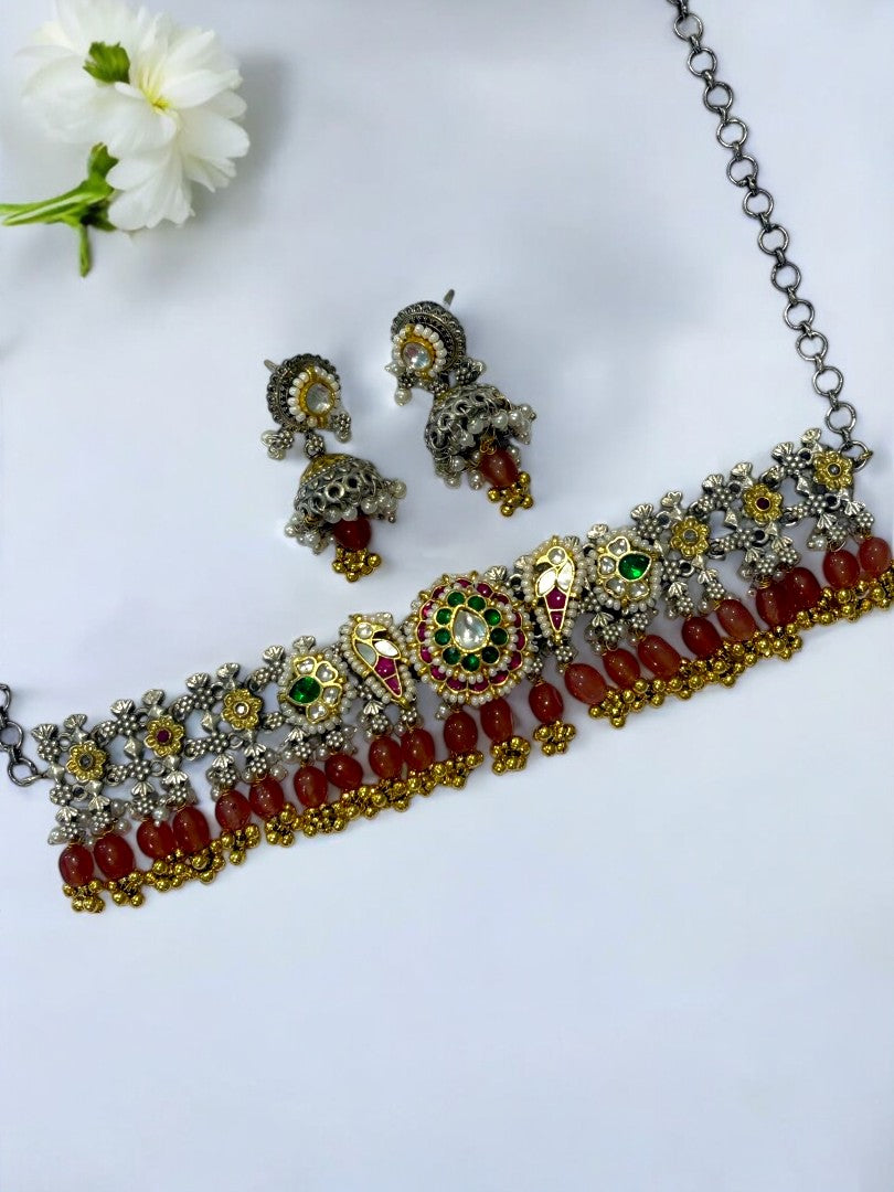 ORANGE ONIMA GERMAN SILVER JEWELLERY SET