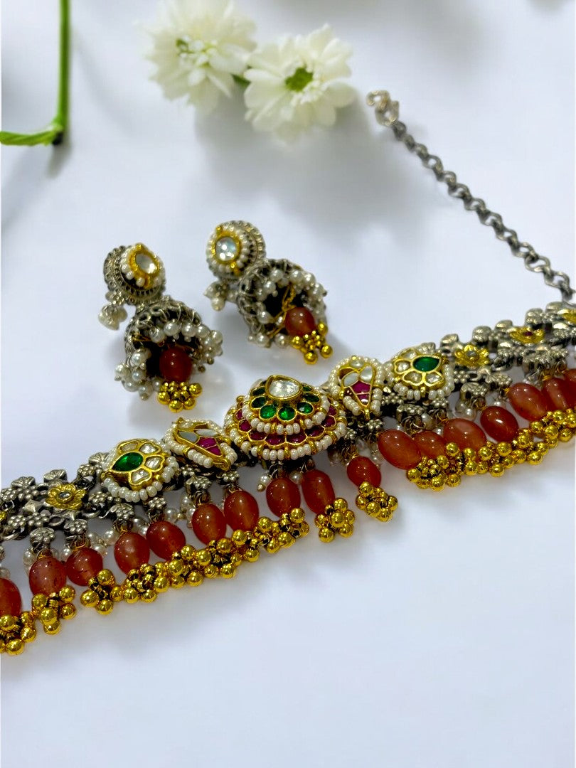 ORANGE ONIMA GERMAN SILVER JEWELLERY SET