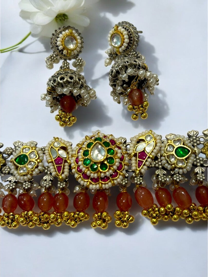 ORANGE ONIMA GERMAN SILVER JEWELLERY SET