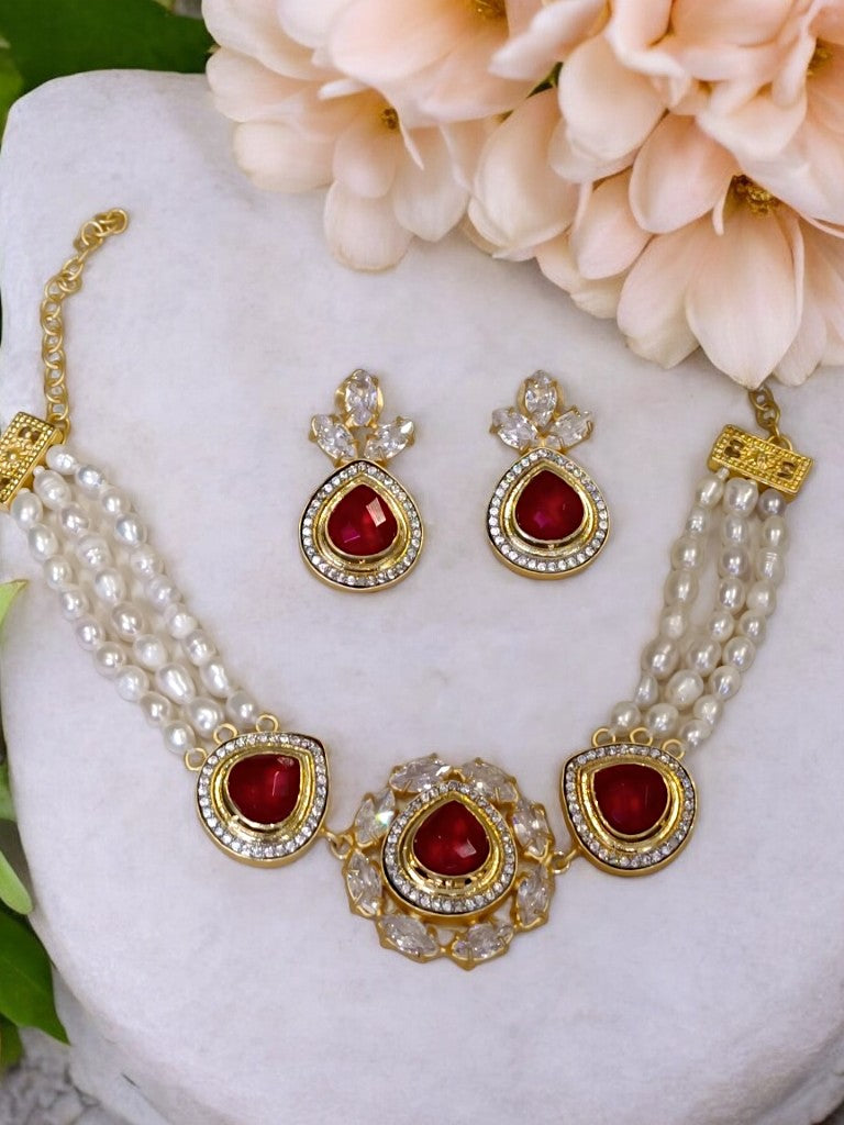 RED ADHIRA JEWELLERY SET