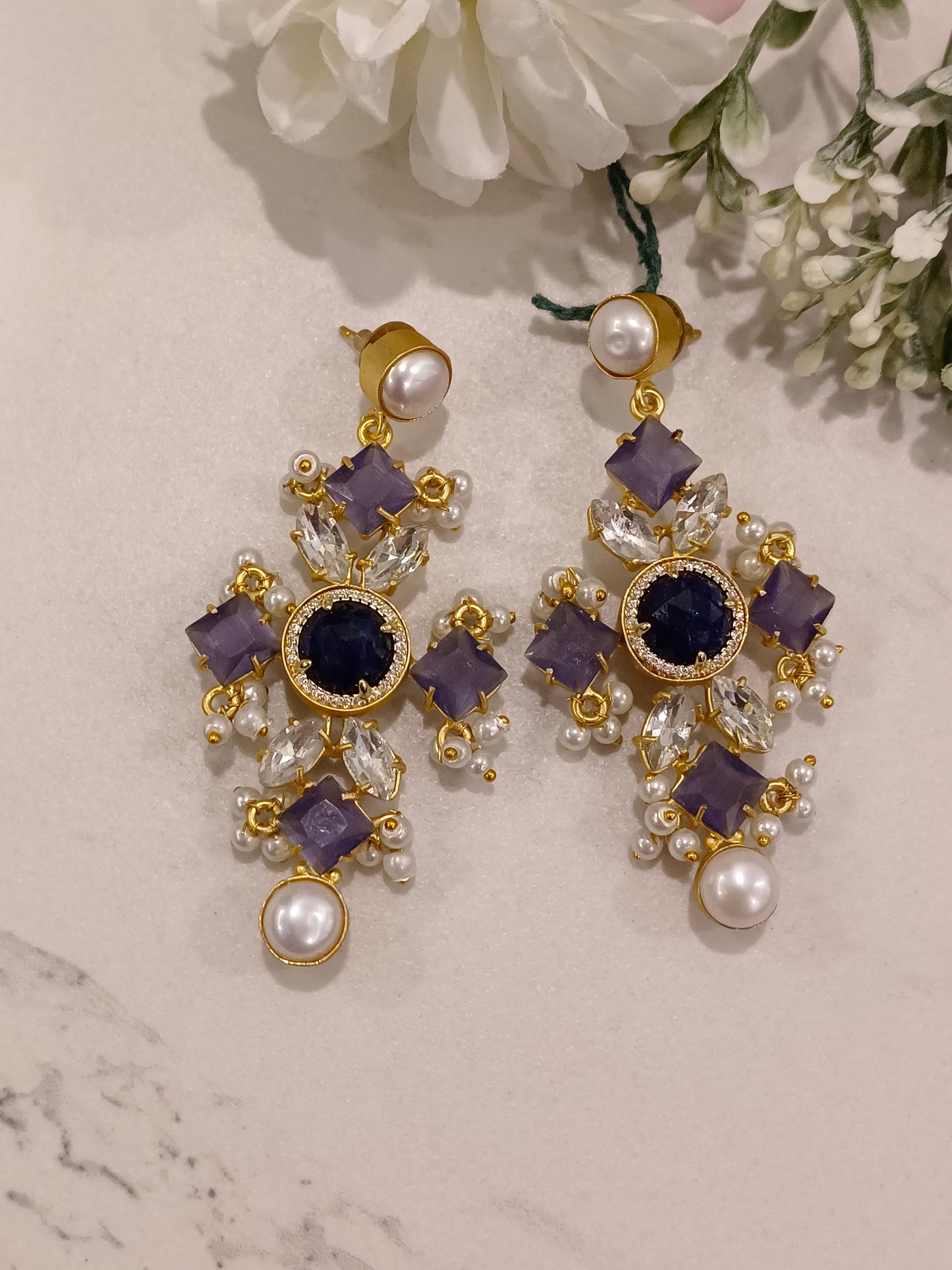 PURPLE AARATHI SEMI PRECIOUS EARRINGS