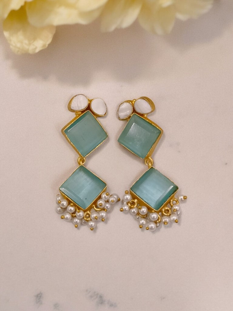 SEA BLUE ROSHNI SEMI PRECIOUS EARRINGS