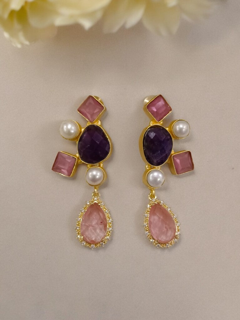 PINK AARURA SEMI PRECIOUS EARRINGS