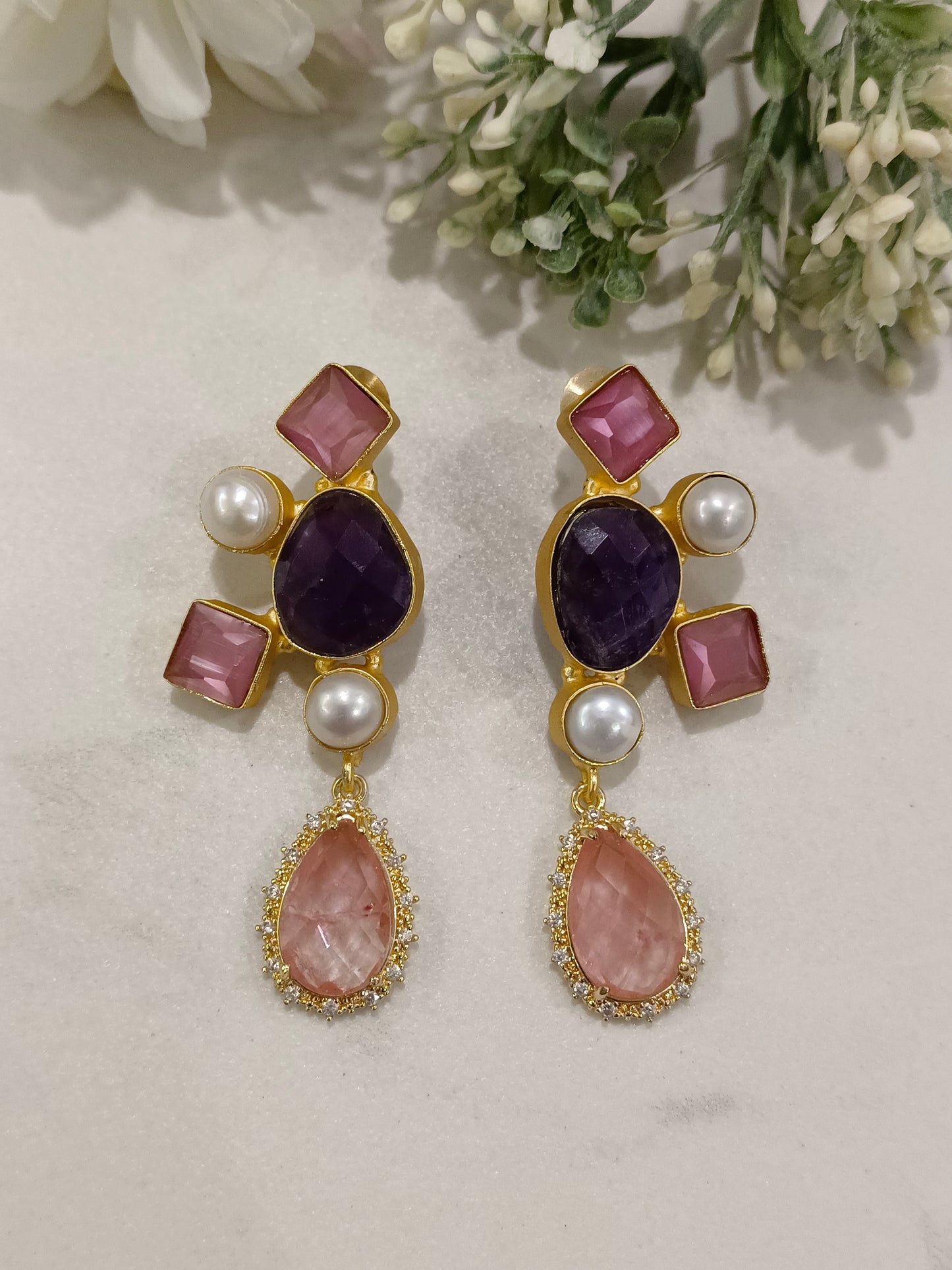 PINK AARURA SEMI PRECIOUS EARRINGS