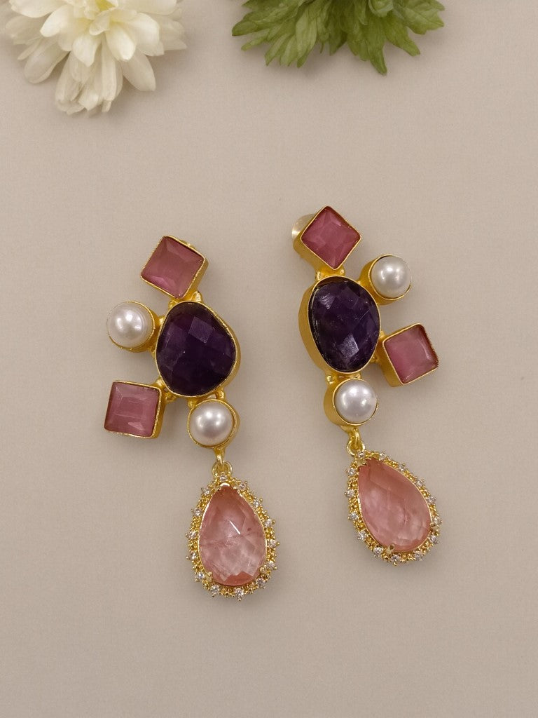 PINK AARURA SEMI PRECIOUS EARRINGS
