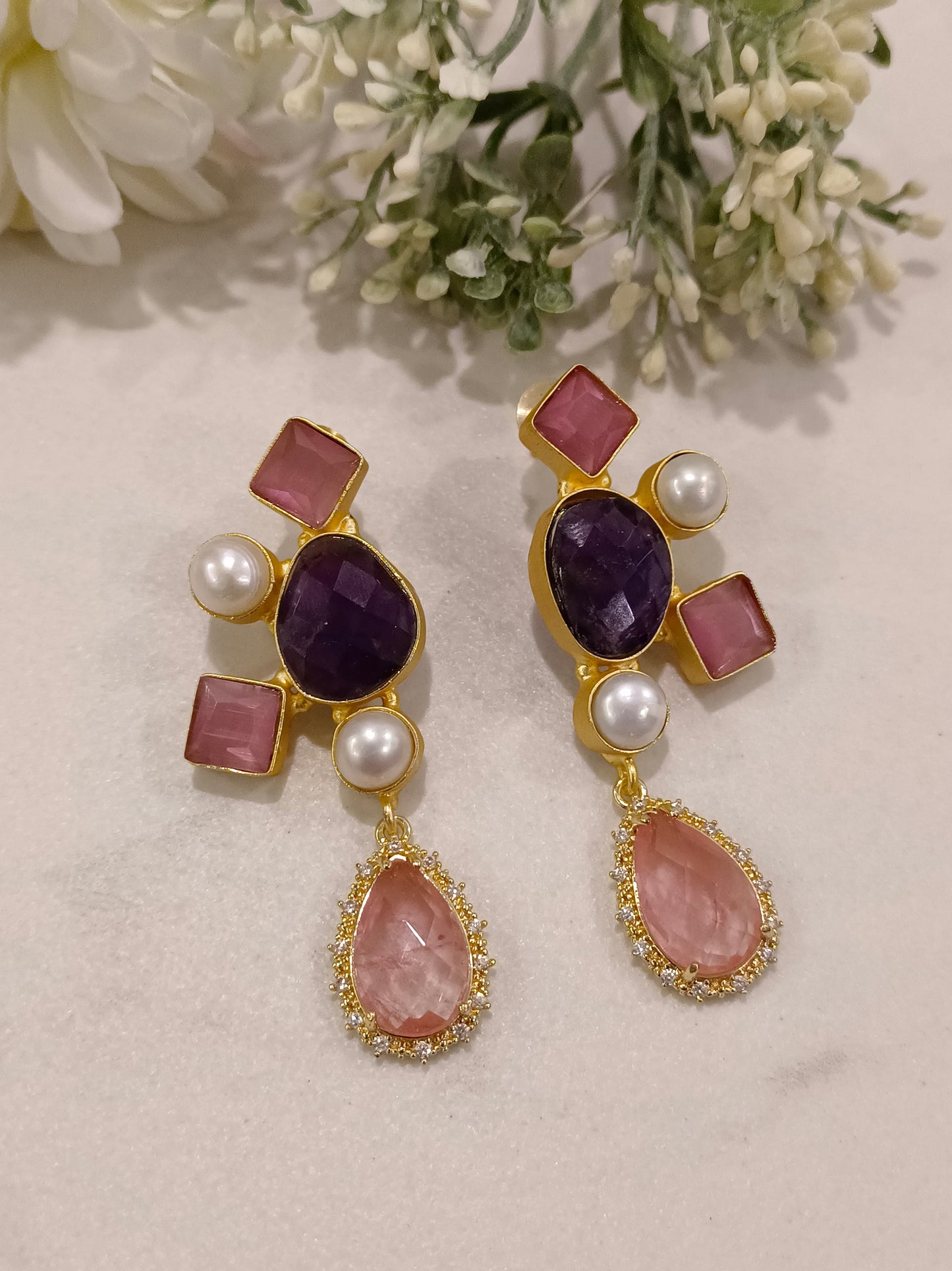 PINK AARURA SEMI PRECIOUS EARRINGS