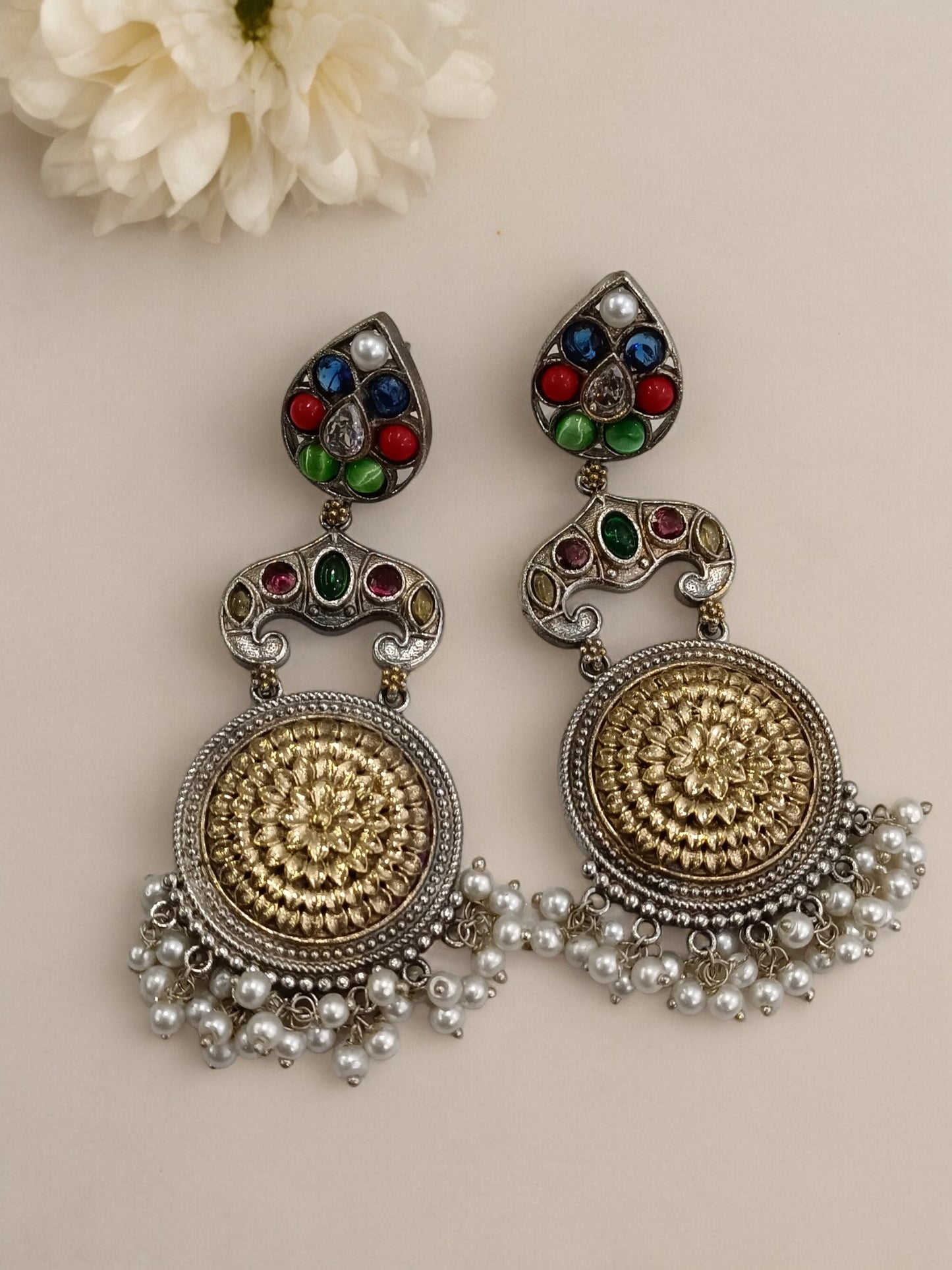 MULTI TANVI GERMAN SILVER EARRINGS