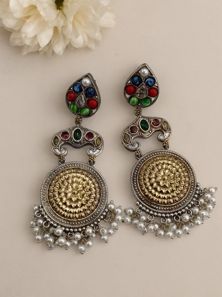MULTI TANVI GERMAN SILVER EARRINGS