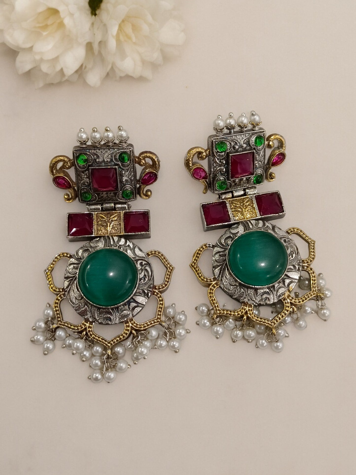 MULTI VAIBHAVYA GERMAN SILVER EARRINGS
