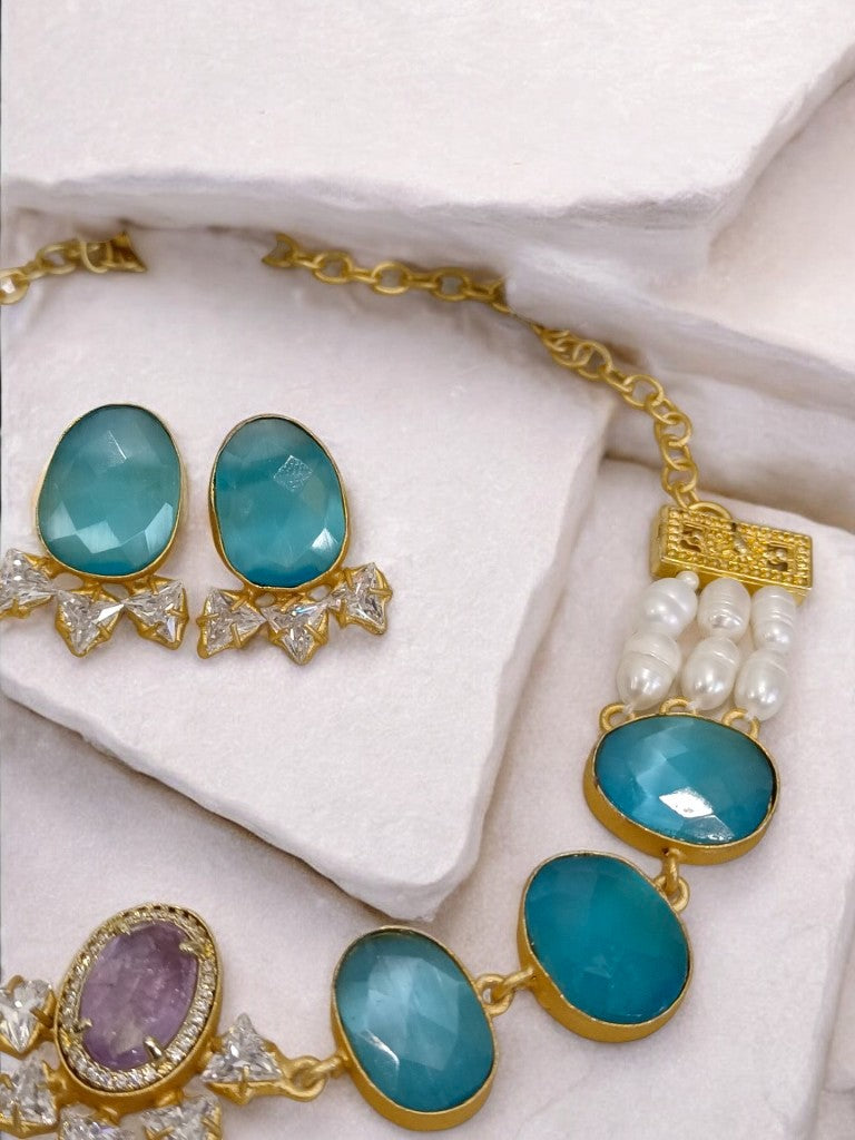 BLUE AND PURPLE INDIRA JEWELLERY SET