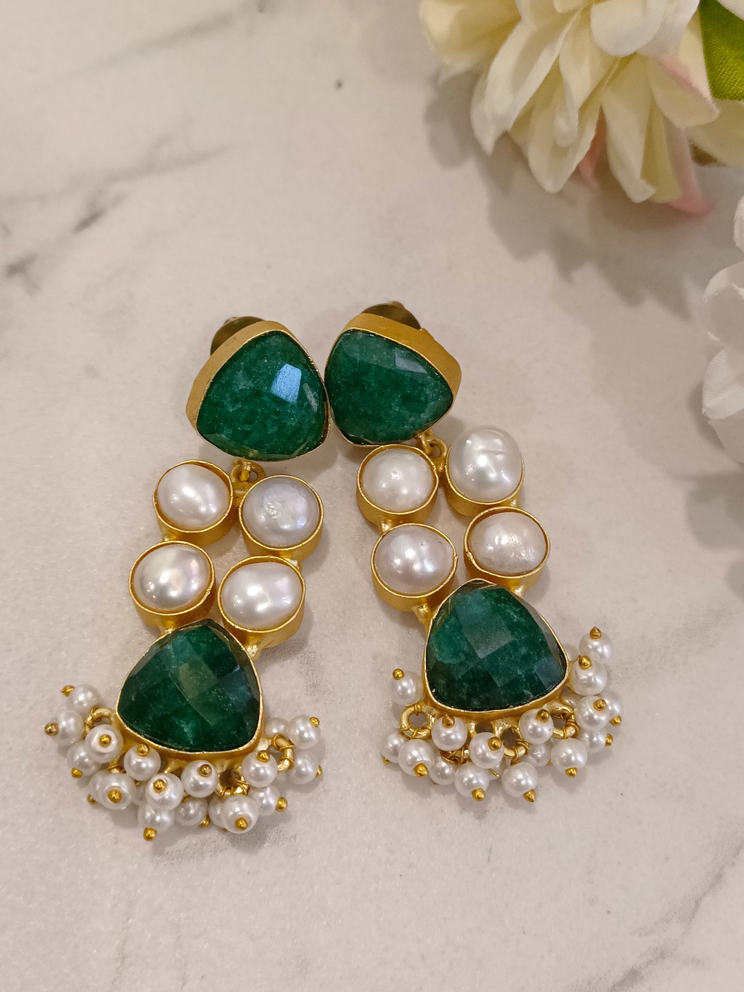 GREEN ARCHANA SEMI PRECIOUS EARRINGS