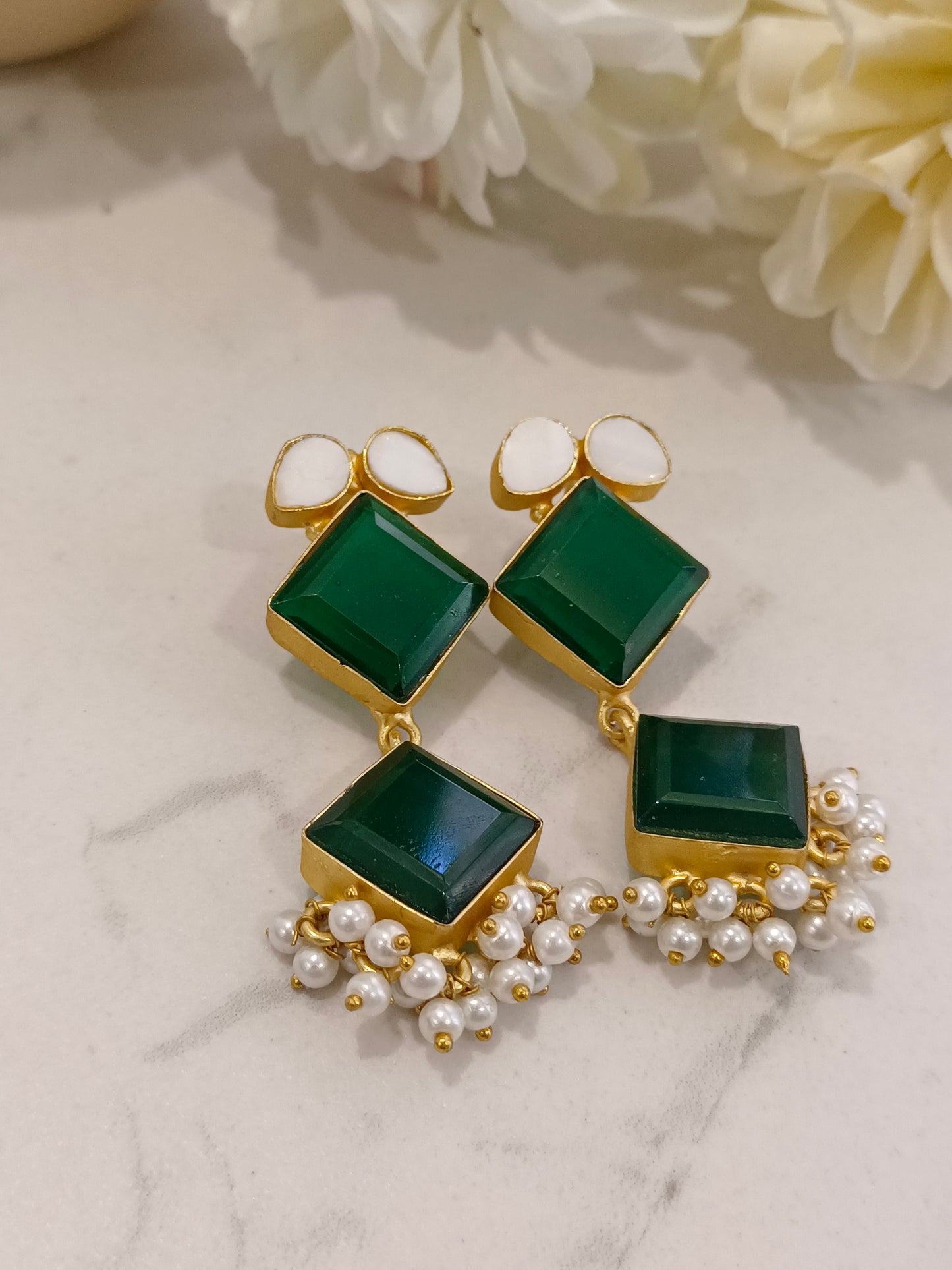 GREEN ROSHNI SEMI PRECIOUS EARRINGS