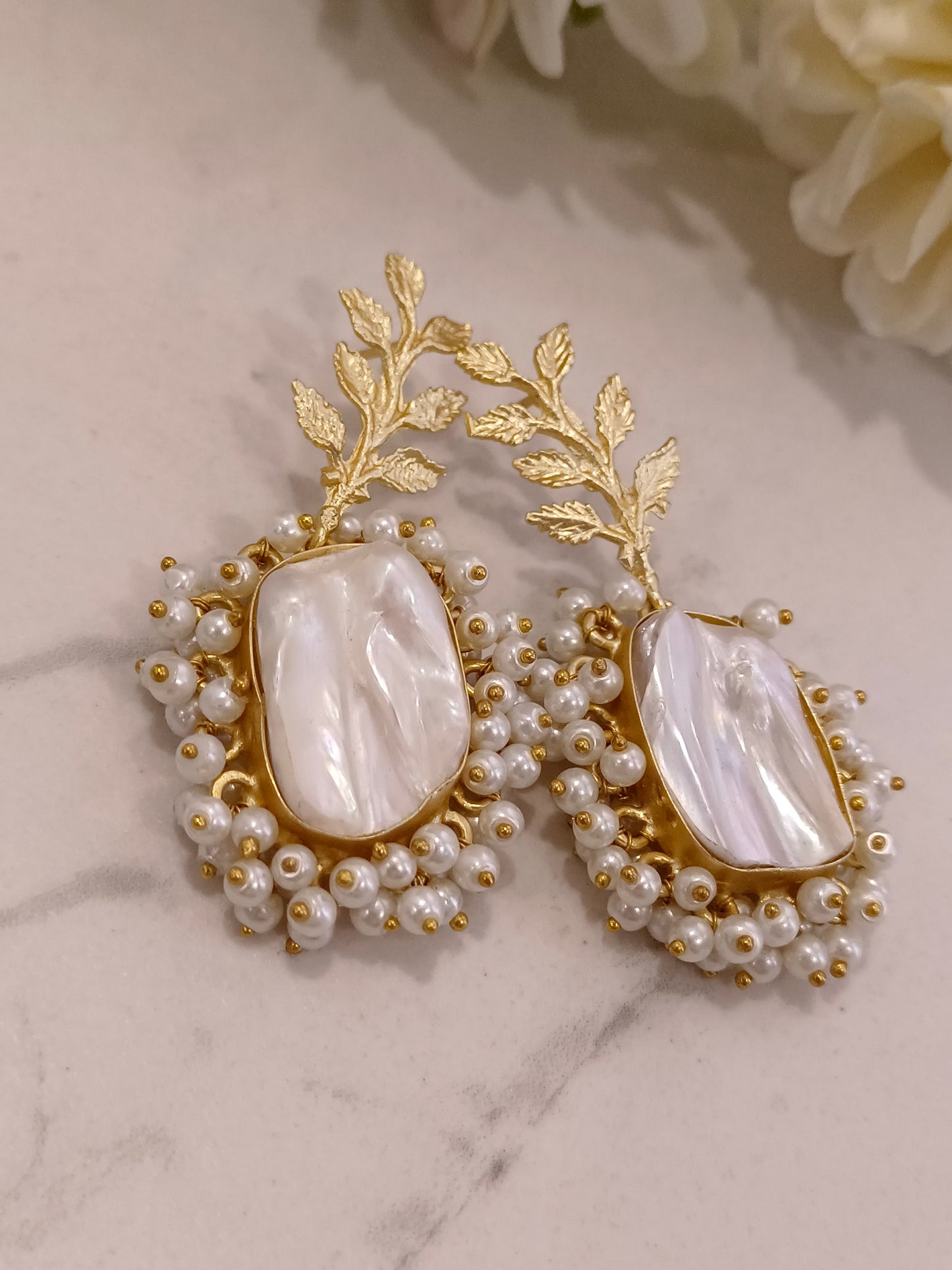 MOTHER OF PEARL NAKSHATRA SEMI PRECIOUS EARRINGS