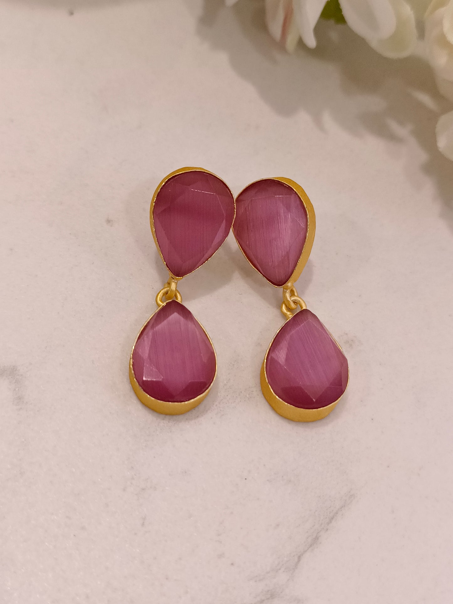 PINK RESHMI SEMI PRECIOUS EARRINGS