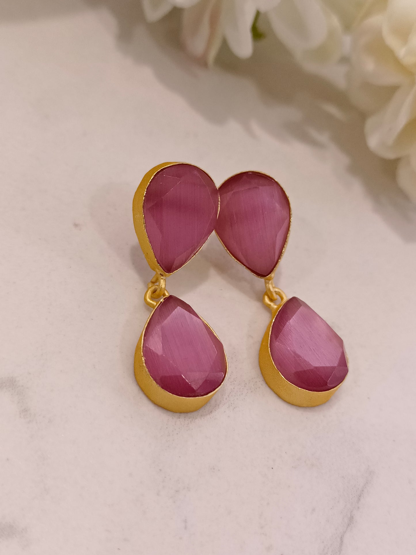PINK RESHMI SEMI PRECIOUS EARRINGS