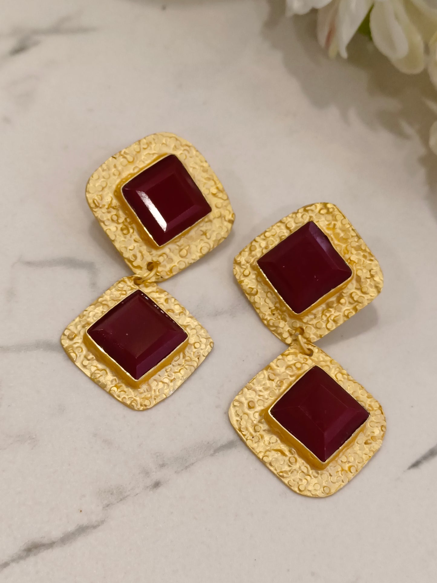 MAROON SAIRA SEMI PRECIOUS EARRINGS