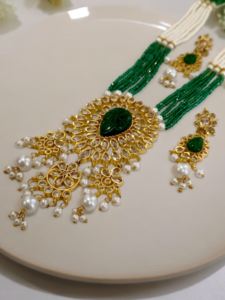 GREEN WHITE PADMA JEWELLERY SET