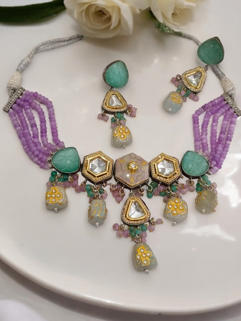 PURPLE GAREEMA JADAU JEWELLERY SET