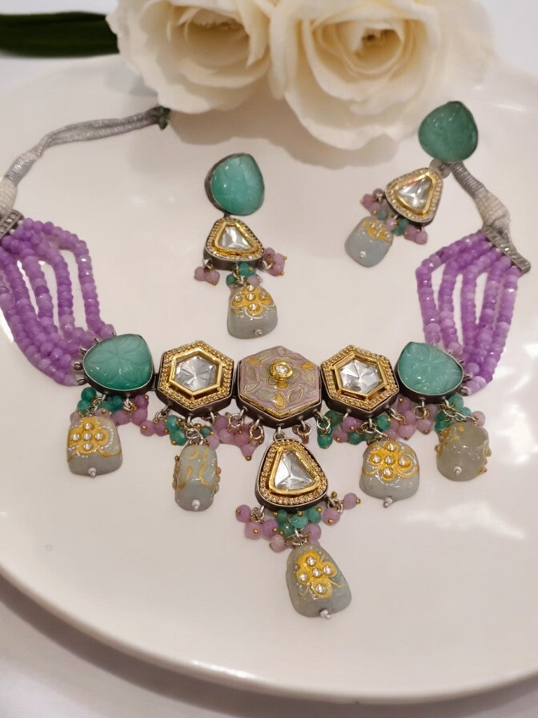 PURPLE GAREEMA JADAU JEWELLERY SET