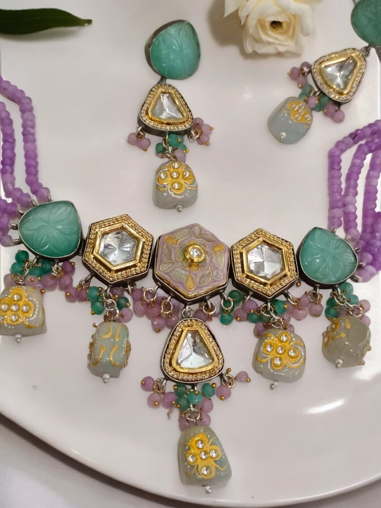 PURPLE GAREEMA JADAU JEWELLERY SET