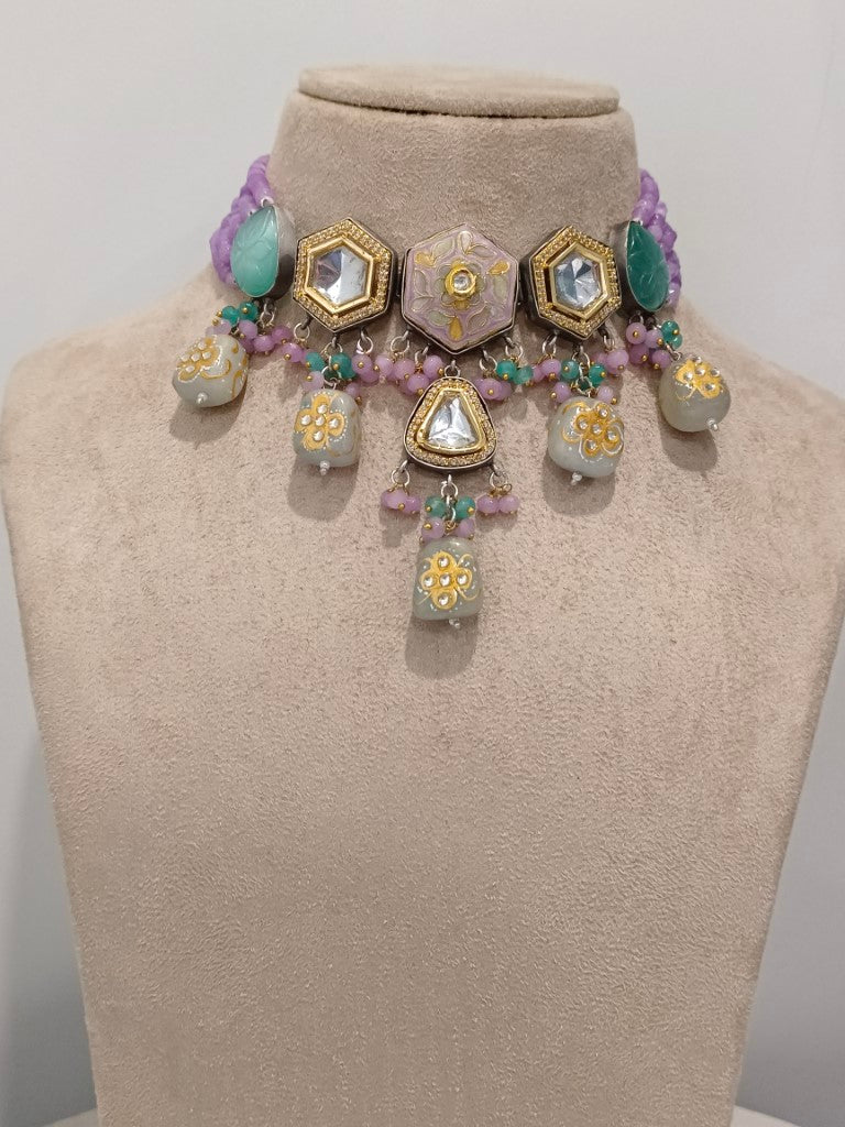 PURPLE GAREEMA JADAU JEWELLERY SET