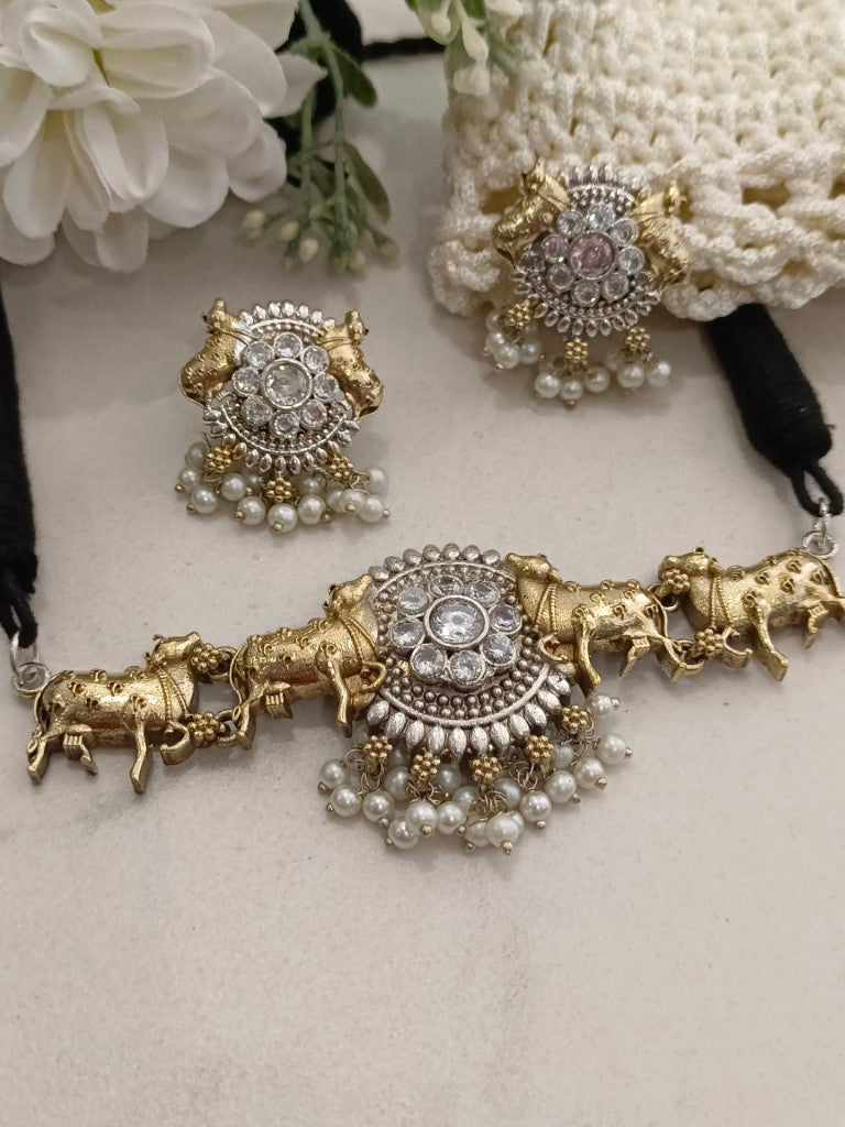 GOLDEN ROCHELLE GERMAN SILVER JEWELLERY SET