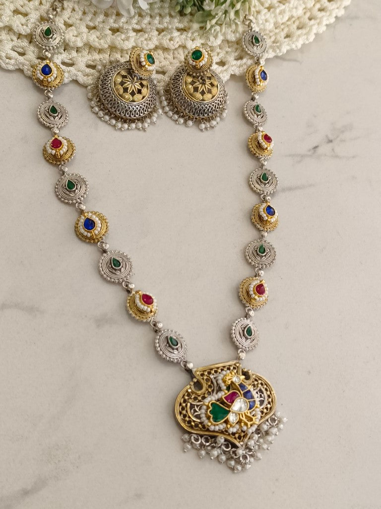 GREEN SKYLER GERMAN SILVER JEWELLERY SET