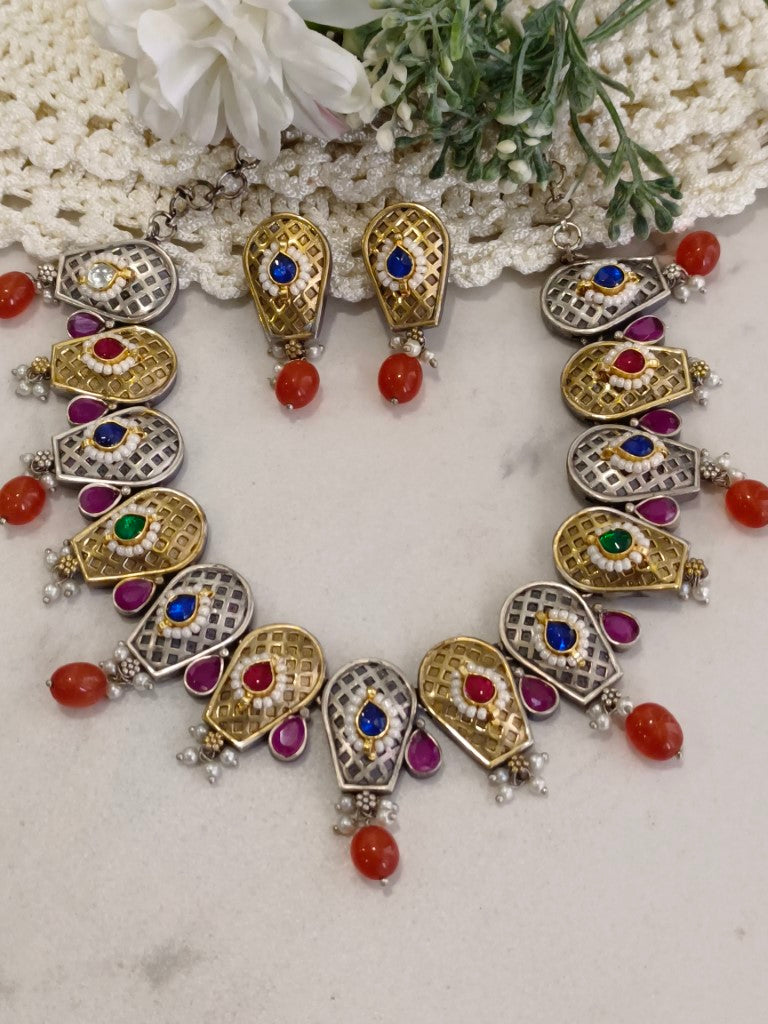 RUBY KIRTI GERMAN SILVER JEWELLERY SET
