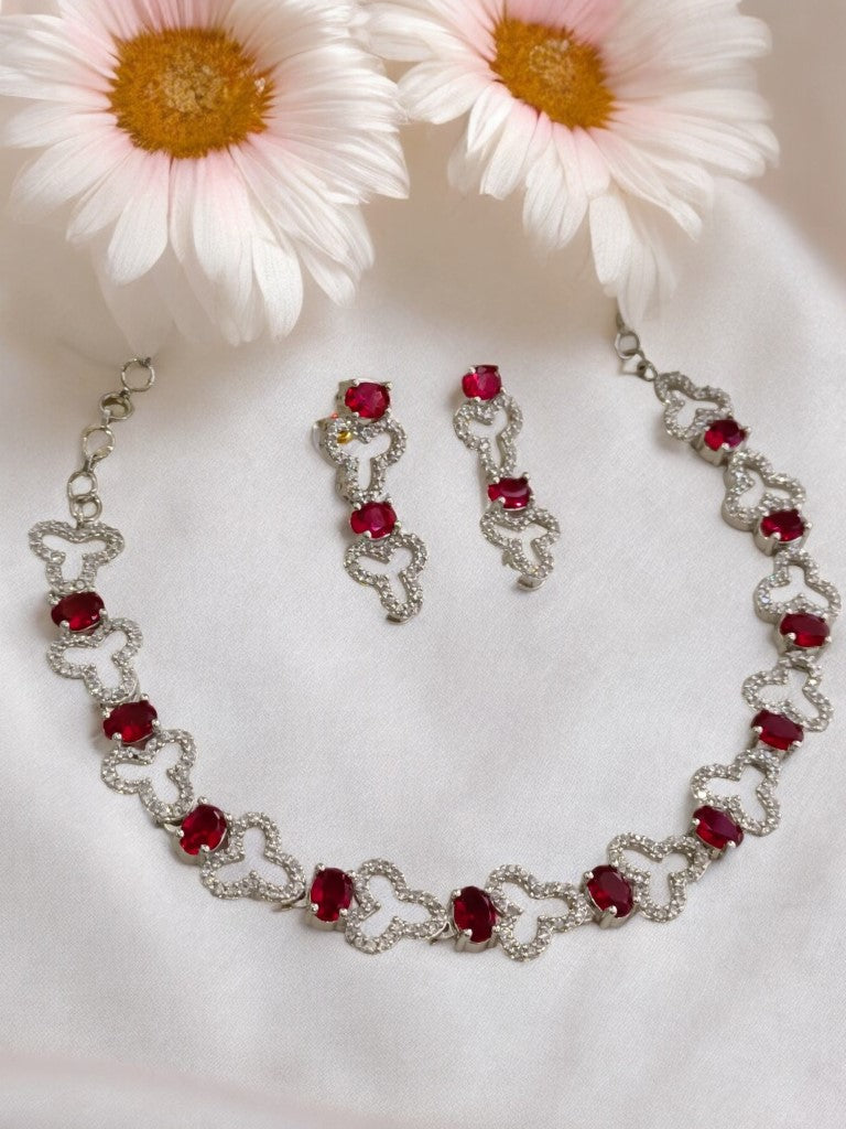 RED AANANDI ZIRCONIA JEWELLERY SET