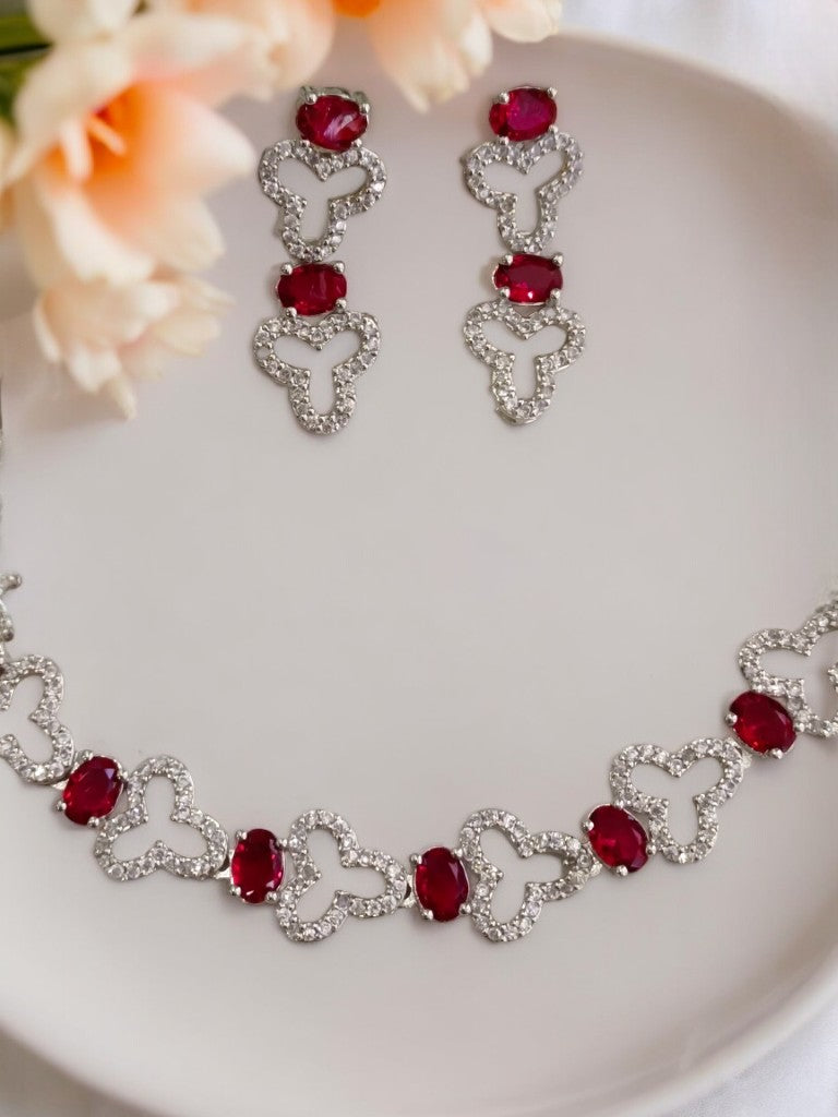 RED AANANDI ZIRCONIA JEWELLERY SET
