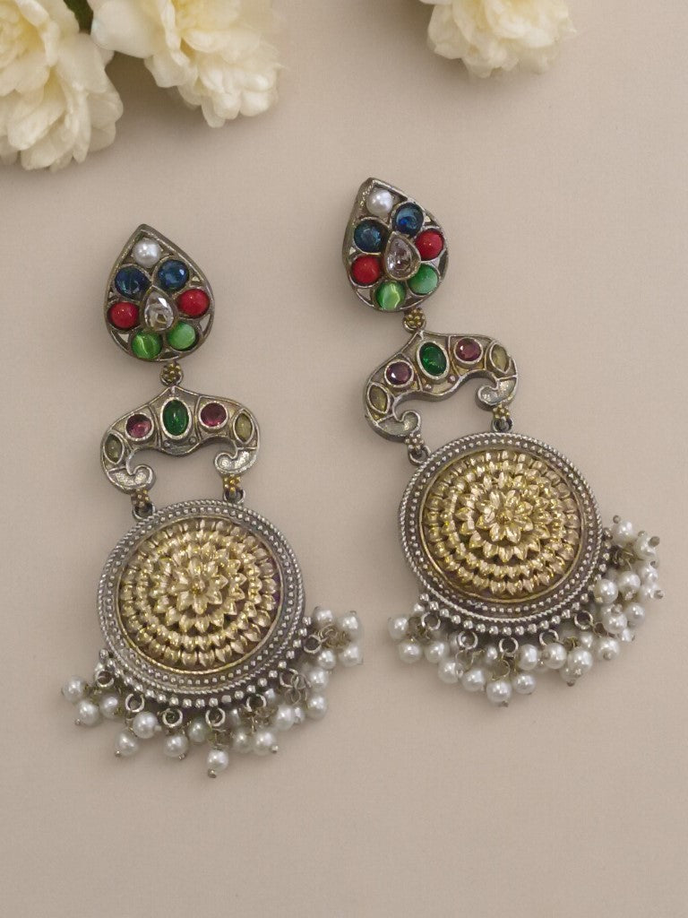 MULTI TANVI GERMAN SILVER EARRINGS