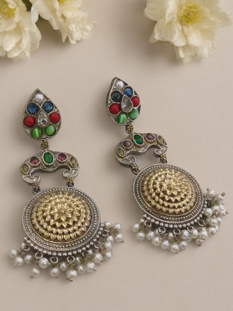 MULTI TANVI GERMAN SILVER EARRINGS