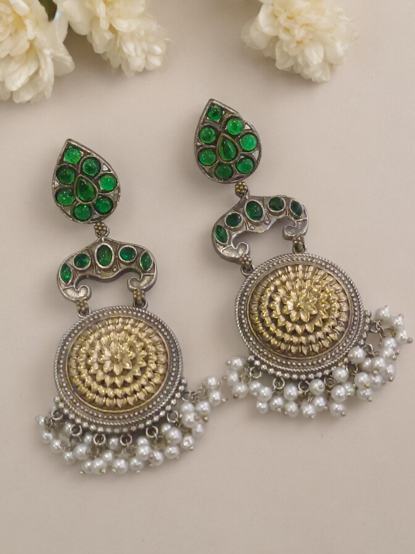 GREEN TANVI GERMAN SILVER EARRINGS