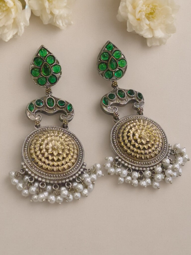 GREEN TANVI GERMAN SILVER EARRINGS