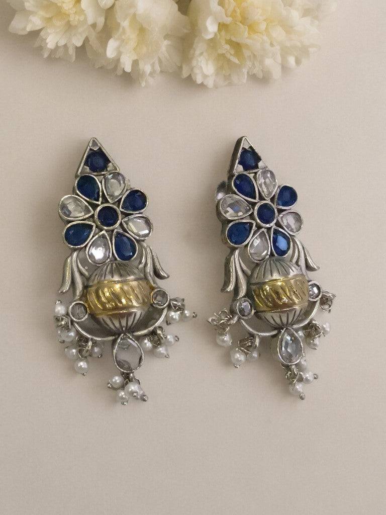 BLUE & WHITE AMIYA GERMAN SILVER EARRINGS