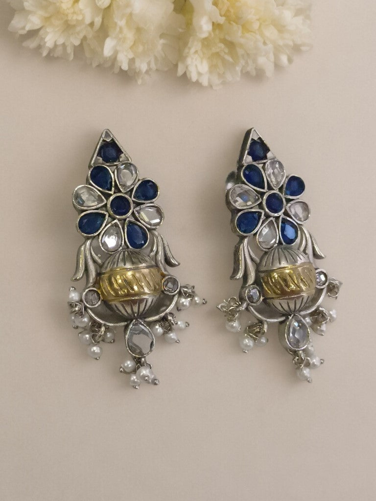 BLUE & WHITE AMIYA GERMAN SILVER EARRINGS