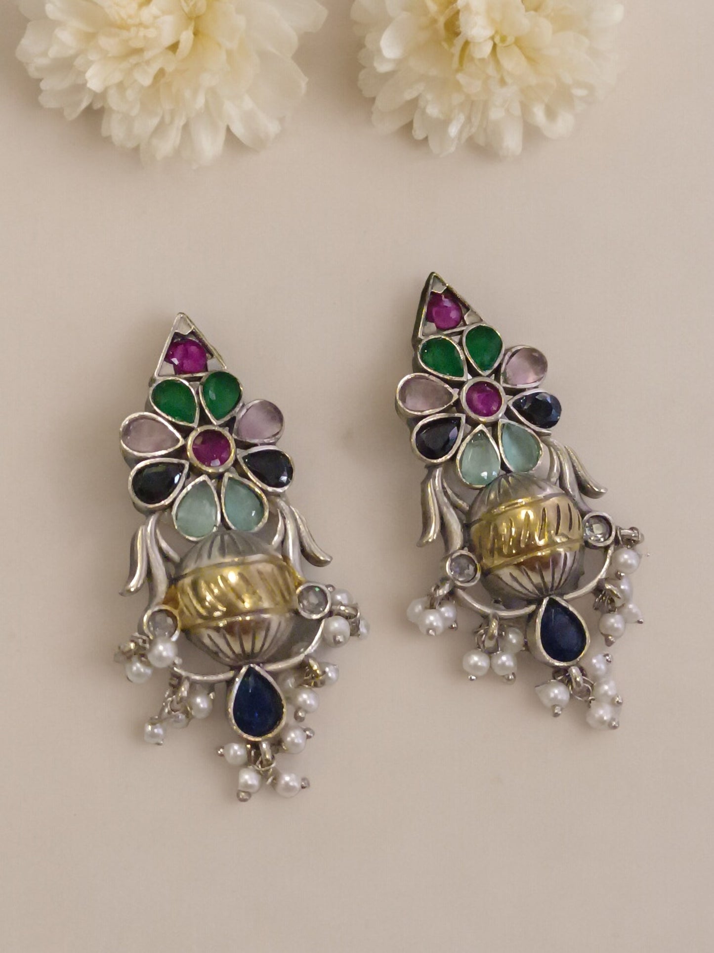 MULTI AMIYA GERMAN SILVER EARRINGS