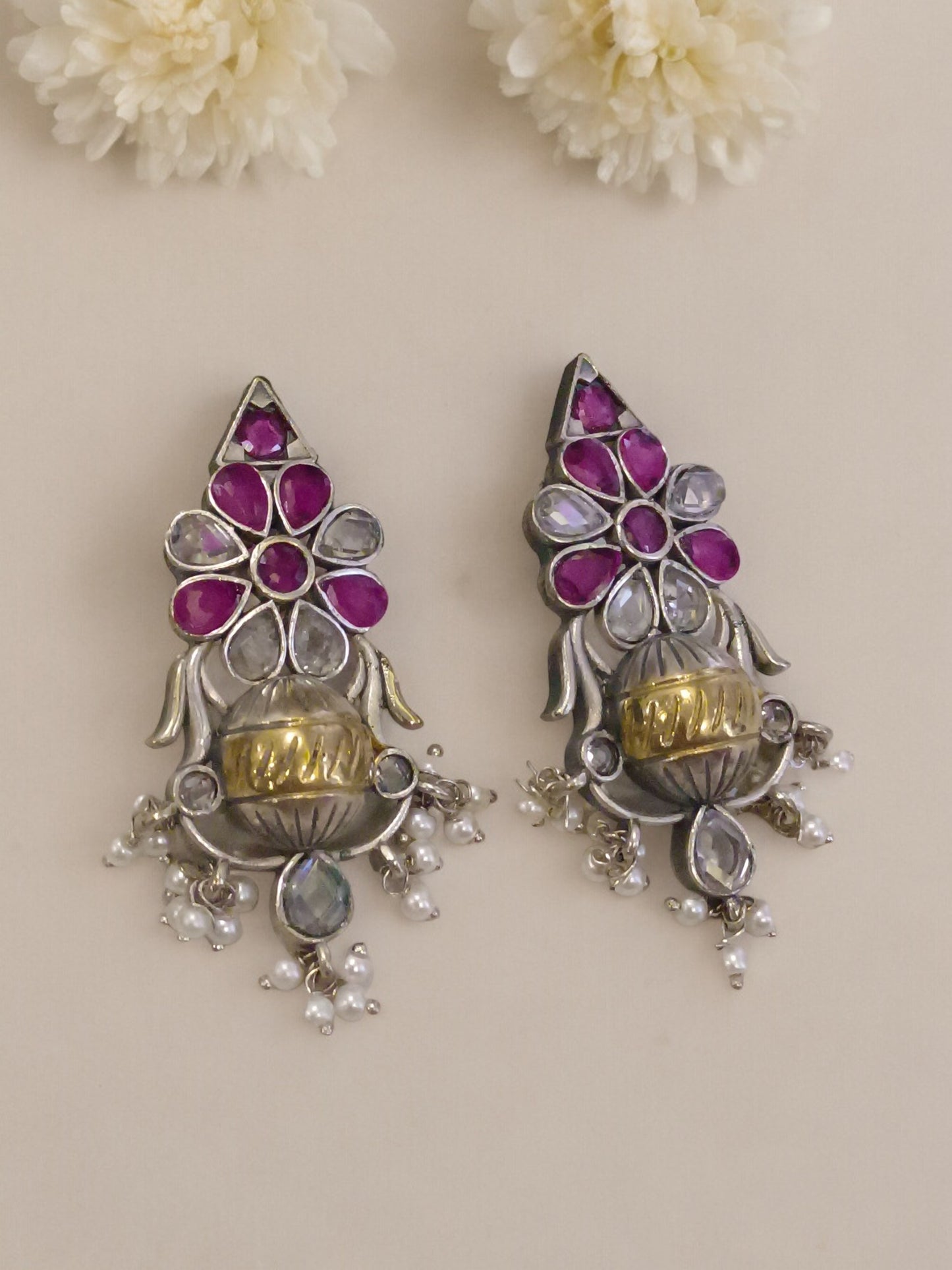 PINK & WHITE AMIYA GERMAN SILVER EARRINGS