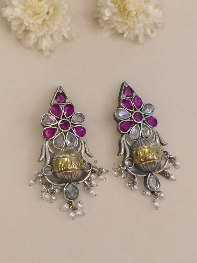 PINK & WHITE AMIYA GERMAN SILVER EARRINGS
