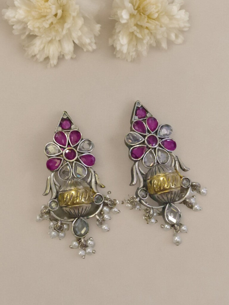 PINK & WHITE AMIYA GERMAN SILVER EARRINGS