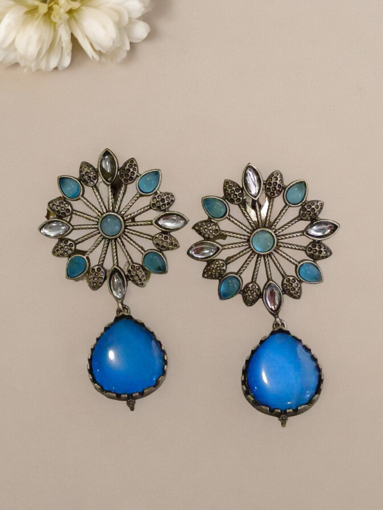 BLUE BHANUSHI GERMAN SILVER EARRINGS